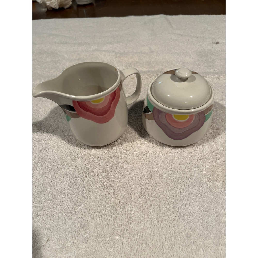 Adams Micratex Florida Creamer and Sugar Bowl Set Vintage England Stoneware